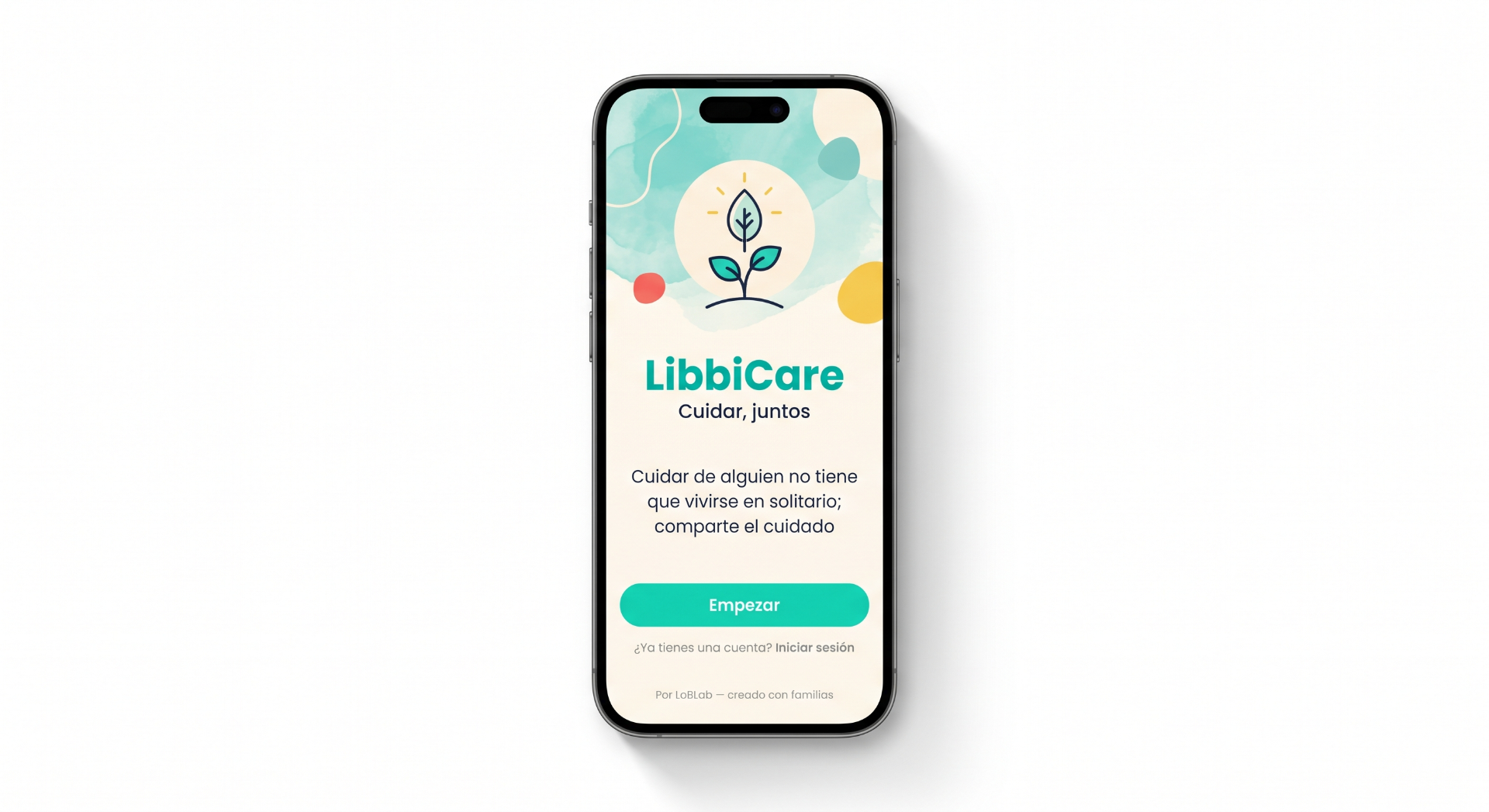 Mockup de la app LibbiCare en un iPhone